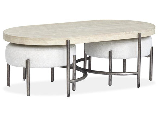 Oval Cocktail Table w/2 Ottomans